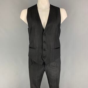 DOLCE & GABBANA Size 42 Regular Charcoal Black Wool Blend Vest Suit